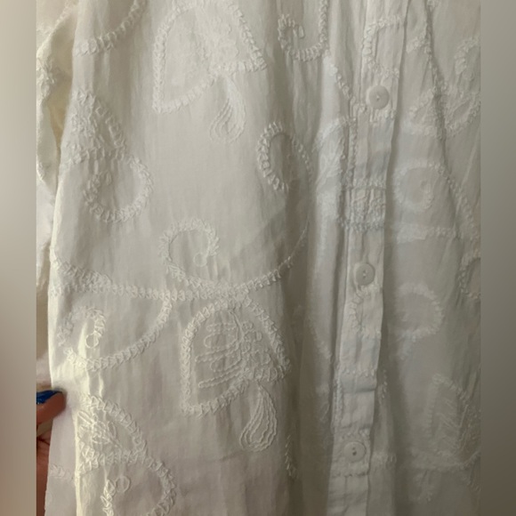 White Embroidered Long Sleeve Button Down - Picture 6 of 6